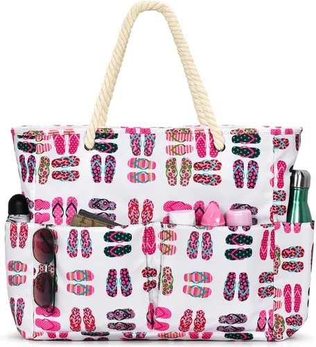 Vista 2 de oscaurt Bolsas de playa para mujer, bolsa de playa impermeable a prueba de arena, bolsa de playa de gran capacidad con bolsillo para ropa húmeda
