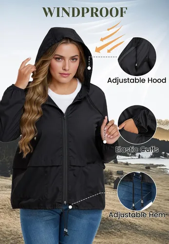 Vista 5 de Zando Plus Size Rain Jacket Womens Waterproof - Lightweight Packable Raincoat Hooded Windbreaker Travel Rain Coat for Women