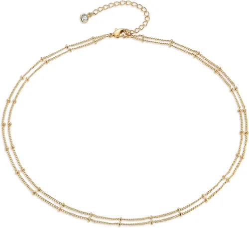 Vista 12 de MEVECCO Gargantilla Delicada de Cadena de Oro Collar Gargantilla de Oro de 14K Plateado Hecho a Mano Boho Lindo Pequeñas Cuentas con Eslabones