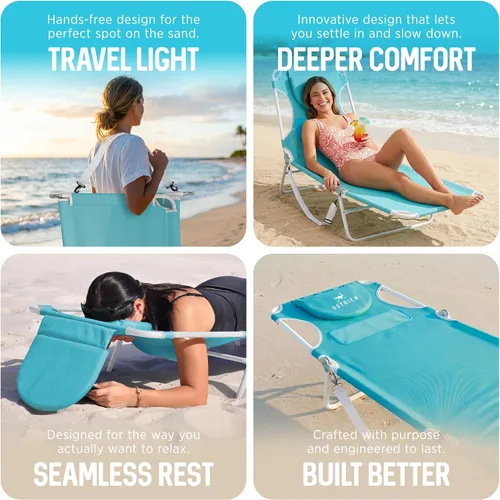 Vista 8 de Silla plegable Ostrich para damas, tumbona de playa, camping, piscina, bronceado, color aqua