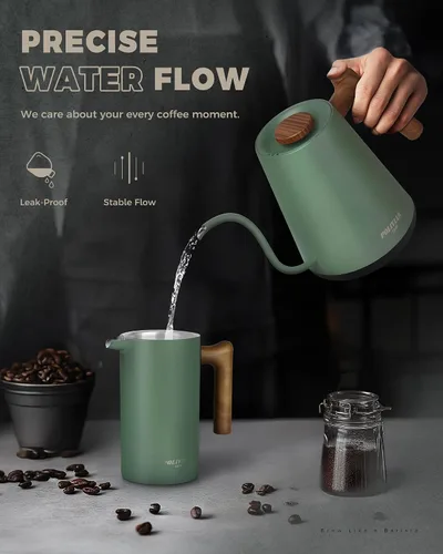 Vista 6 de POLIVIAR Hervidor Eléctrico de Cuello de Cisne, 1350W Hervidor Eléctrico para Té con Mango de Patrón de Madera, 34oz Hervidor Eléctrico Vertedor