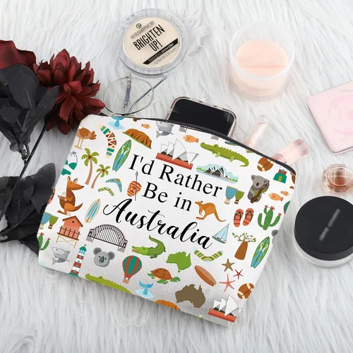 Vista 4 de PWHAOO Australia Travel Travel Gift I'd Rather Be in Australia Bolsa de maquillaje Australia Viaje Vacaciones Bolsa de cosméticos Australia Regalo