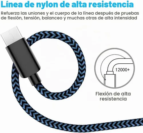 Vista 3 de Cable USB tipo C, 5 unidades (3/3/6/6/10 pies) de nailon trenzado USB C Cable de carga rápido compatible con Samsung Galaxy S9 S8 Note 9 Note 8