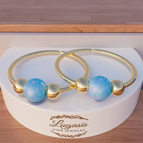 Vista 4 de Gold Hoop Earrings for women - Blue Opal Huggie Earrings- Lobe Snug Hoop Earring- Gold Hoop Earrings - Minmalist Earrings - Dainty Hoop Earrings for