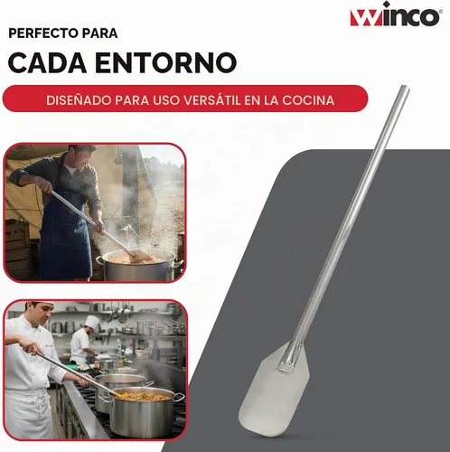 Vista 6 de Winco Paleta mezcladora de acero inoxidable de 36" Resistente, mango reforzado, bordes contorneados