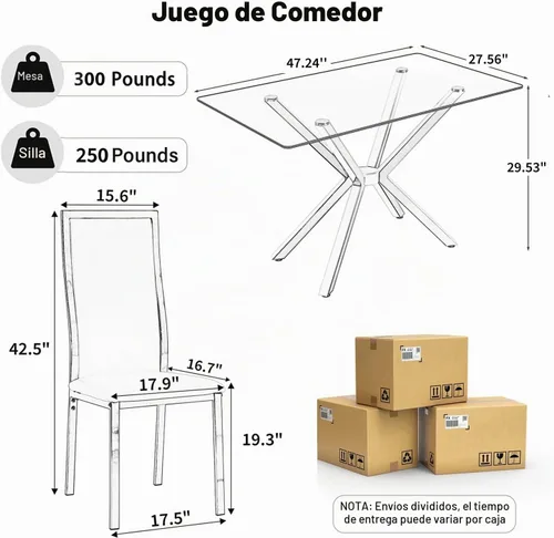 Vista 2 de Juego de 4 mesas de comedor de cristal negro, mesa de cocina minimalista moderna de 47 pulgadas con 4 sillas de comedor clásicas negras y plateadas