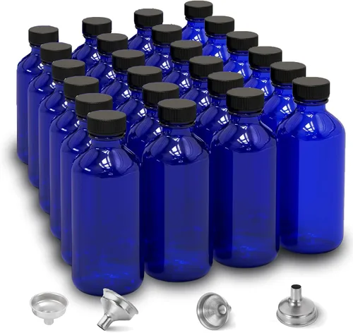 Vista 16 de Paquete de 6 botellas de vidrio ámbar de 2 onzas para extracto de vainilla, tarros redondos de vidrio marrón Boston a prueba de fugas con tapas