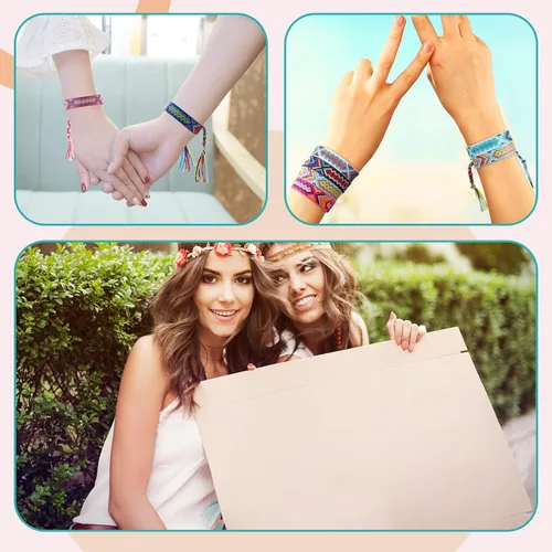 Vista 4 de Henoyso Pulseras tejidas de la amistad a granel ajustables trenzadas de cuerda Nepal con cierre de nudo deslizante, regalo para mujeres y niñas