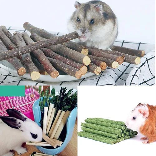 Vista 6 de Hamiledyi Cama de hierba de conejo para conejo, 21 piezas de juguetes masticables de conejo para moler dientes, palo de bambú dulce, bola de hierba