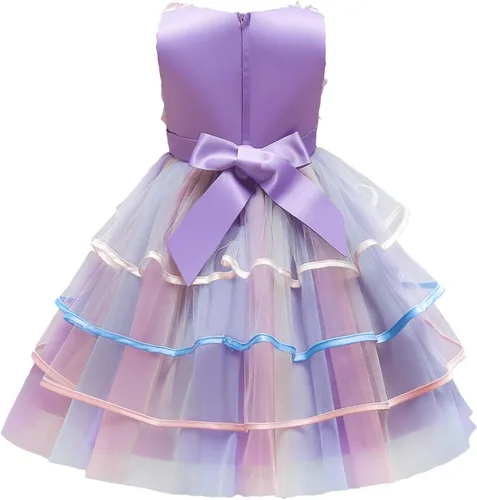 Vista 2 de NNJXD Vestido de niña de las flores para niños con volantes vestidos de novia de fiesta de encaje