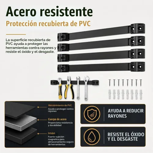 Vista 5 de Portaherramientas magnético de 12 pulgadas, paquete de 4 recubiertos de PVC resistente para garaje