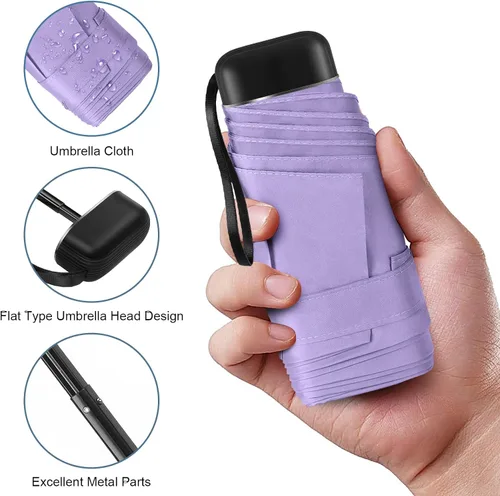 Vista 4 de LEAGERA Paraguas de viaje compacto con estuche, mini paraguas para bolso, diseño pequeño, ligero y pequeño, perfecto para sombrilla al aire libre