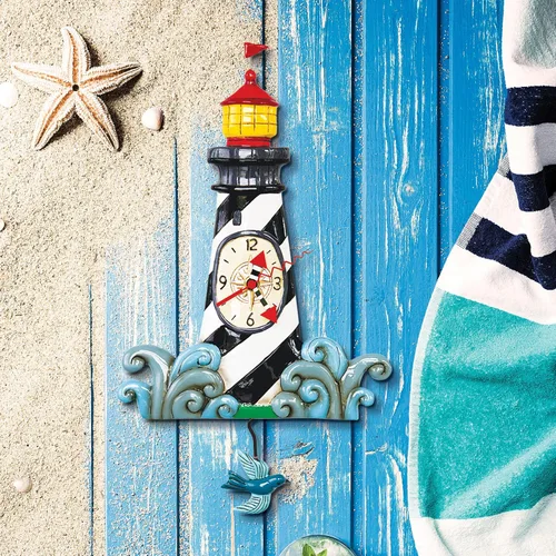 Vista 2 de Allen Designs P1854 Augie's Light Whimsical Lighthouse - Reloj de pared con péndulo
