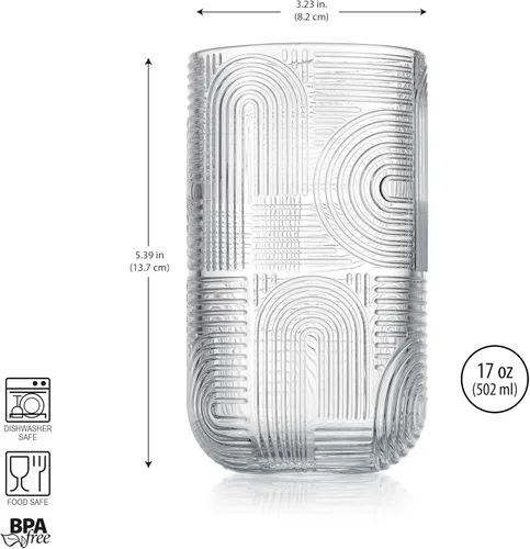Vista 4 de Glaver's Vasos para beber, 8 vasos altos, 17 onzas de grosor con diseño en relieve, juego de 8 vasos de cocina transparentes para refrigeradores