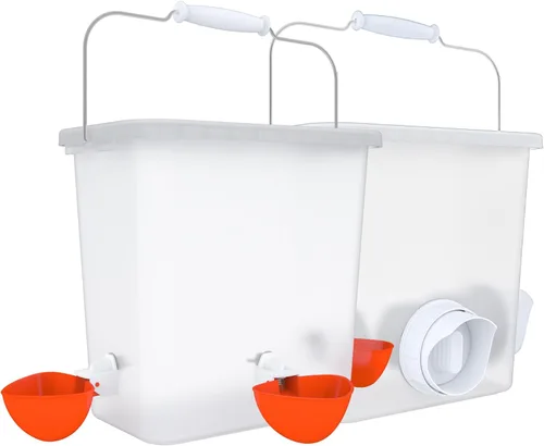 Vista 10 de Alimentador de pollo automático grande y Waterer Set Colgando Pollo Alimentador de agua de aves de corral Cubo de alimentación
