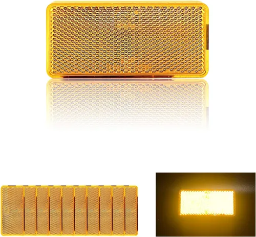 Vista 9 de Reflector autoadhesivo rectángulo de 3.701 x 1.732 in de seguridad impermeable para árboles de buzón de entrada – 10 piezas de plástico naranja