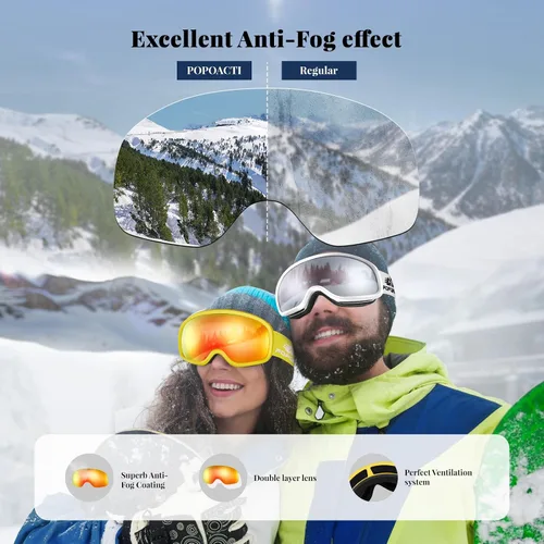 Vista 3 de Gafas de esquí OTG, 100% Protección UV, Antiempañamiento, Lentes polarizadas para esquí y snowboard para hombres, mujeres y adultos
