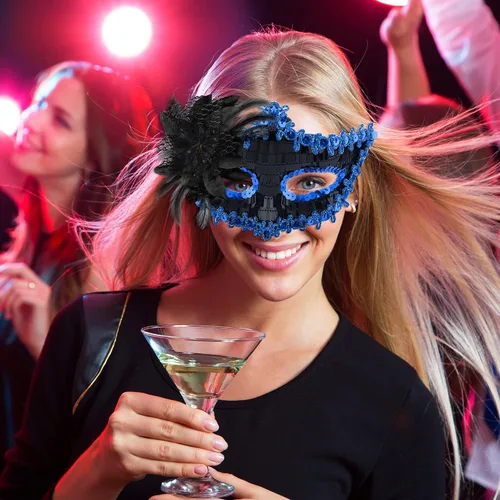 Vista 6 de SIQUK Juego de máscaras para parejas, máscara veneciana para disfraz de fiesta