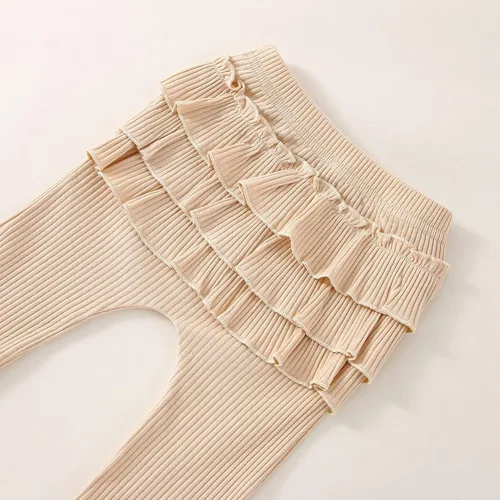 Vista 6 de Ropa de bebé para niña recién nacida, conjunto de trajes de otoño e invierno, mameluco de manga larga con volantes acanalados, juego de 3 piezas
