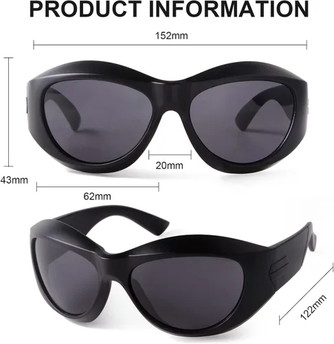 Vista 4 de PEGH Gafas de sol envolventes Y2K de gran tamaño ovaladas para hombres y mujeres de moda