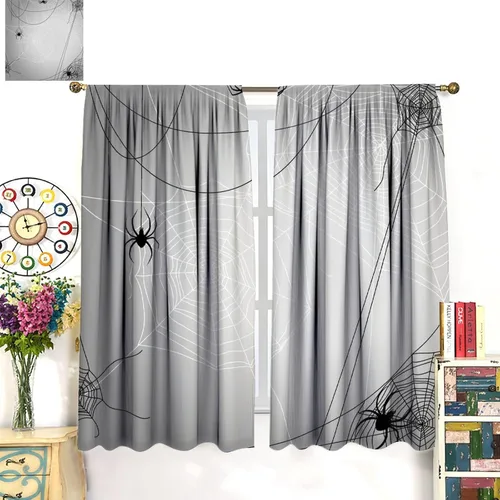 Vista 3 de JESTRONRY Cortinas de telaraña, telaraña espeluznante de Halloween, gótico, naranja, aterrador, tratamiento de ventana, cortinas opacas