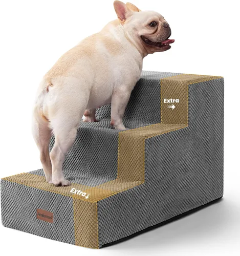 Vista 12 de Aodisman - Escaleras para perros y gatos pequeños, escalones de 3 escalones para mascotas para sofá y cama Beige
