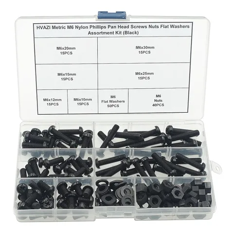 Vista 9 de Metric M2.5 Nylon Phillips Tornillos de cabeza plana tuercas arandelas planas Kit surtido (negro)
