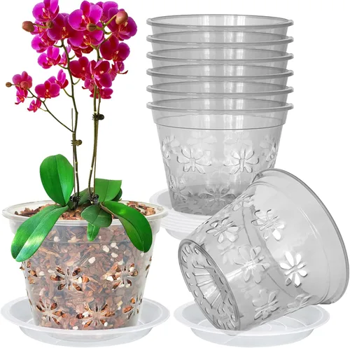 Vista 7 de Macetas transparentes para orquídeas, paquete de 8 unidades, 5 pulgadas