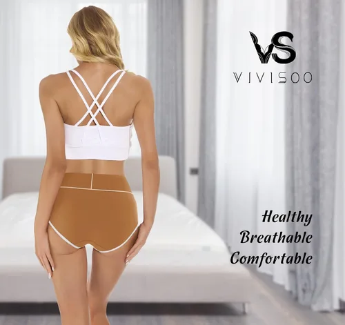 Vista 4 de VIVISOO - Ropa interior elástica, suave, transpirable, de algodón y tiro alto para mujeres, paquete de 5