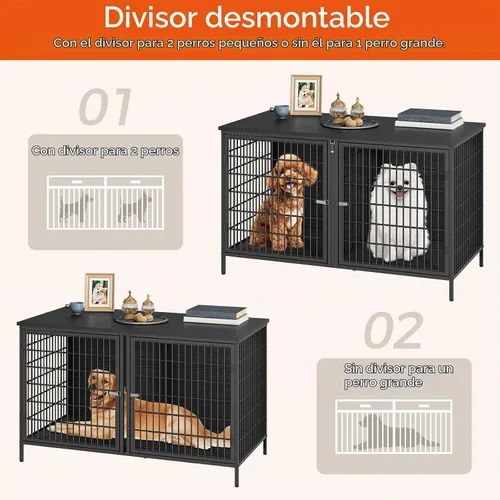 Vista 2 de MAHANCRIS Mueble de jaula para perros para 2 perros, perrera de 43.3 pulgadas con divisor extraíble, muebles para perros resistentes y resistentes