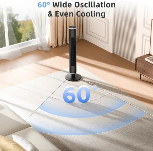 Vista 6 de COWSAR Ventilador de torre con control remoto, 6 velocidades, 4 modos, temporizador de 24 horas, oscilación de 60° para dormitorio, oficina, cocina