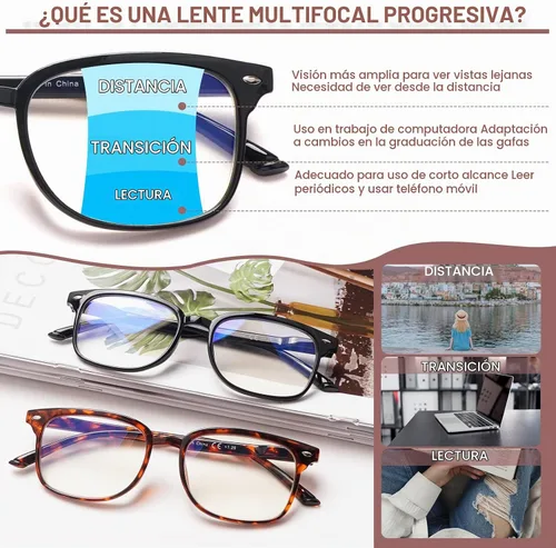 Vista 4 de Gafas de lectura progresivas multifocales antiluz azul para mujeres y hombres, marco de anteojos de moda Multicolor-c1