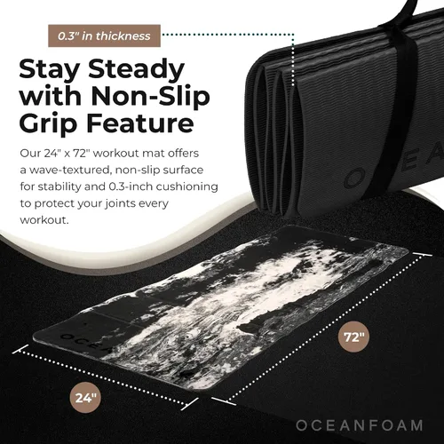 Vista 5 de Oceanfoam Tapete de entrenamiento de viaje, tapete de ejercicio plegable de 0.3 pulgadas de grosor para yoga, pilates y fitness, tapete