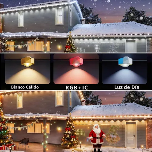 Vista 8 de Rosykite Luces de Navidad al Aire Libre - 50 pies de luces inteligentes RGB+IC para canalones con 63 escenas, impermeables IP67, control de voz