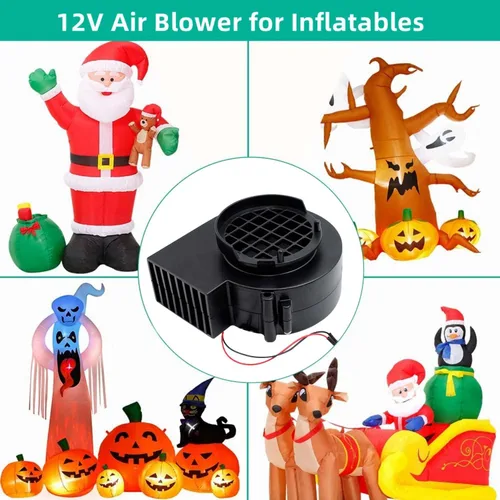Vista 7 de Soplador de aire para inflables de 12V 1.2A con ventilador de repuesto de 3 luces LED para decoración inflable de jardín, patio, Halloween, Navidad