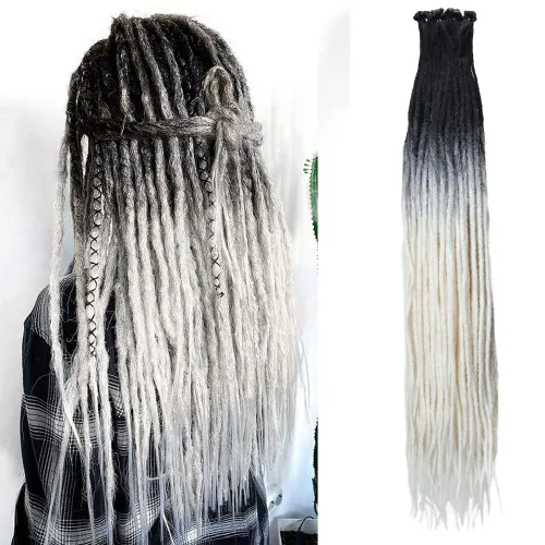 Vista 31 de Kraler Extensiones de Rastas Azules, Extensiones de Rastas Sintéticas de Ganchillo de 22", 100% Hechas a Mano, Rastas de Una Sola Punta, Delgadas