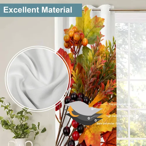 Vista 427 de Shrahala Orange Autumn Autumn Blackout Curtain Tiers, Fall Kitchen Valance Light Blocking Tier Drapes with Rod Pocket, 2 Pack 26 X 24 in