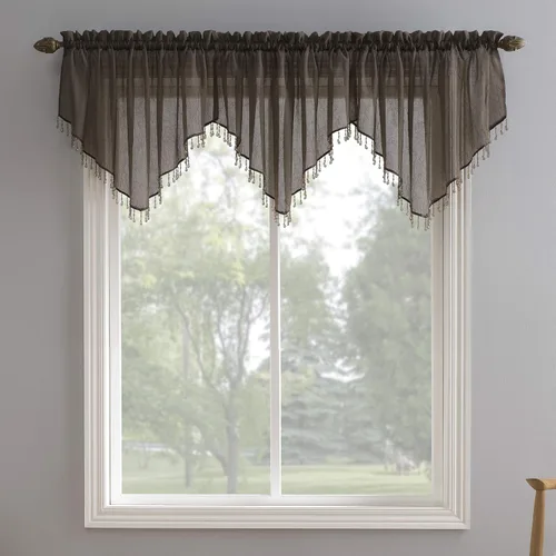 Vista 11 de No. 918 Erica - Juego de 3 cortinas de gasa triturada con cuentas transparentes con bolsillo para cortinero Amarillo