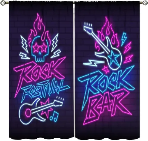 Vista 25 de Cortinas de música rock para adolescentes, tratamiento de ventana de guitarra electrónica para dormitorio, sala de estar, cortinas de ventana