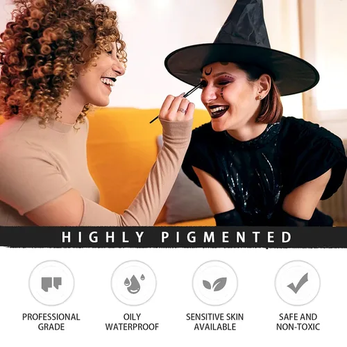 Vista 3 de Kit de pintura facial en blanco y negro: maquillaje corporal de Halloween, juego de efectos especiales para adultos, maquillaje profesional SFX