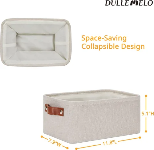 Vista 9 de DULLEMELO Cesta de almacenamiento pequeña para estantes, pequeña cesta plegable de tela rectangular para estantes, armarios, guardería, hogar Beige