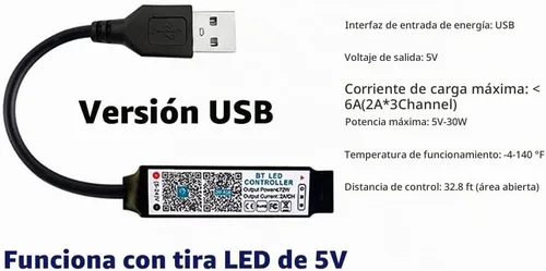 Vista 2 de Mini controlador USB 5V RGB Bluetooth controlador de tira de luz LED de música para luces de cinta RGB Control inteligente APP (USB 5V), multicolor