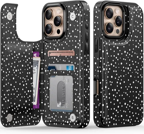 Vista 362 de LETO para iPhone 15 Pro Funda tipo cartera - Tapa tipo folio con patada - Diseños de moda - Tarjetero - Funda protectora para mujeres y niñas - 6.1