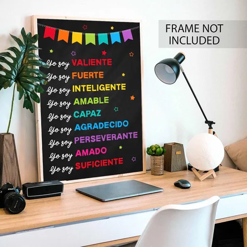 Vista 4 de Jinniee Yo Soy Valiente Fuerte Amado - Póster inclusivo en español, afirmaciones positivas para niños, autoestima, escuela en casa, decoración