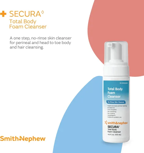 Vista 2 de Smith & Nephew 59430200 SECURA Limpiador de espuma corporal total, limpiador corporal sin agua, 4.5 onzas