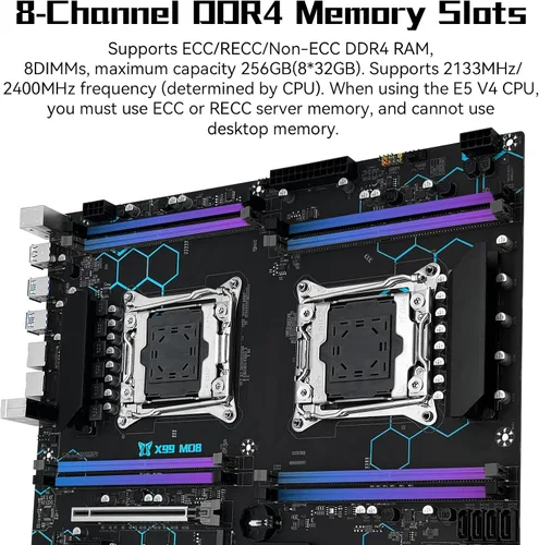 Vista 3 de X99 Placa Base de CPU Dual Intel LGA 2011-V3 para Procesador de Serie Xeon E5 V3/V4