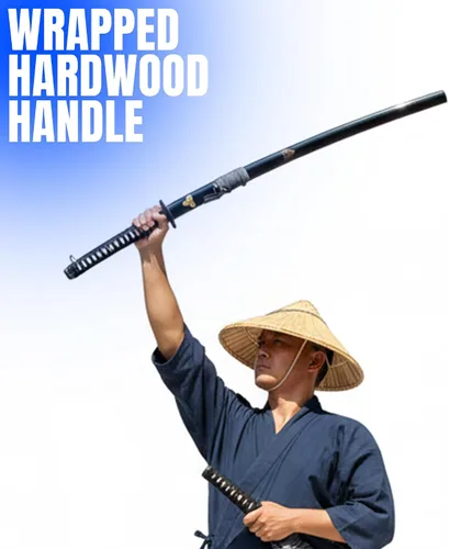 Vista 4 de SZCO Espada Oni Samurai de 41 pulgadas, Katana japonesa de acero inoxidable con vaina de madera dura negra y mango envuelto, espada katana