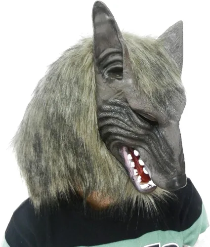 Vista 4 de Odowalker Disfraz de hombre lobo de Halloween con garras de lobo y máscara para la cabeza, Gris