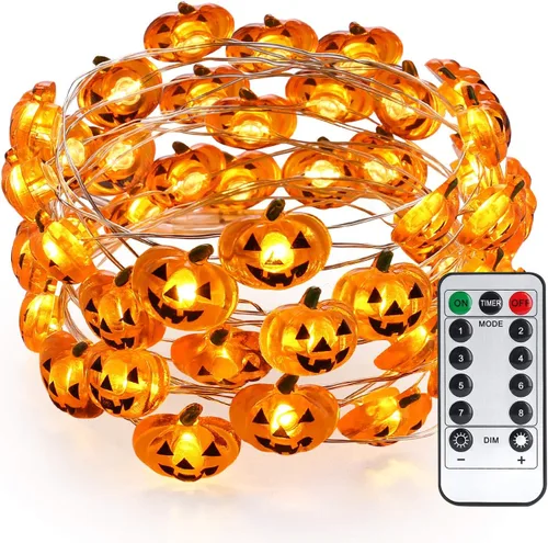 Vista 10 de Brizled Guirnalda de luces naranjas de Halloween, 19.47 pies, 60 luces LED
