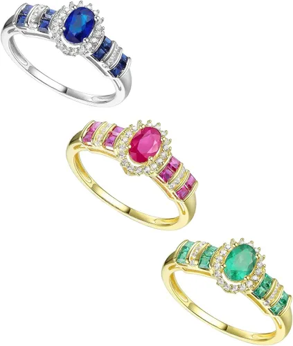 Vista 3 de Tirafina Anillo de diamante de piedra preciosa auténtica diseño alternativo de gemas y diamantes auténticos piedra central rodeada de halo